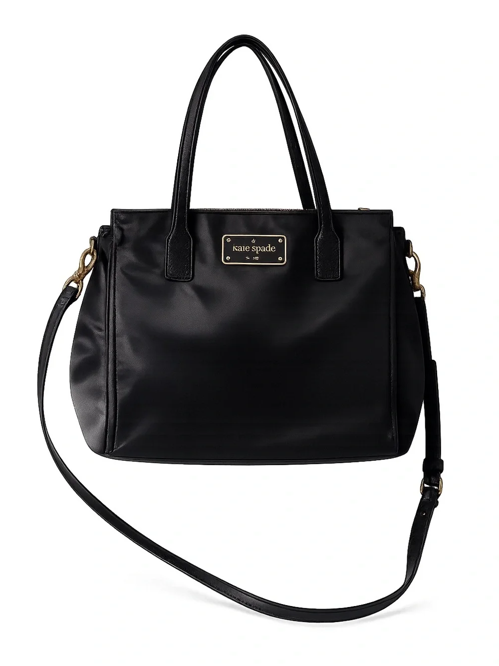 kate spade Black Nylon Shoulder Bag with Gold Plaque, detachable strap